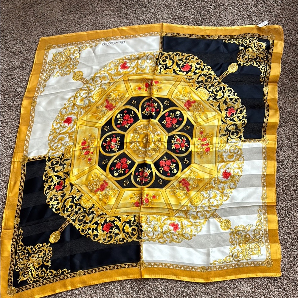 Paolo Gucci Vintage Gold and Black Silk Scarf amazing!